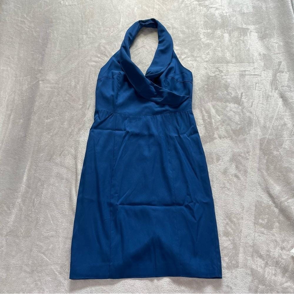 Y2K Guess by Marciano Halter 8 Blue NEW Silk Blend Sheath Cocktail Wedding Guest